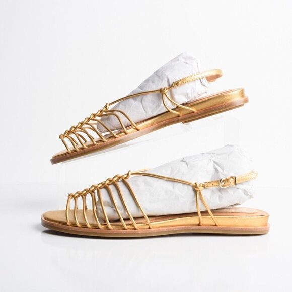 Joie Womens Gold Estin Brass Strappy Flat Sandals Flats US 9 EU 39 New with Box - Picture 5 of 9